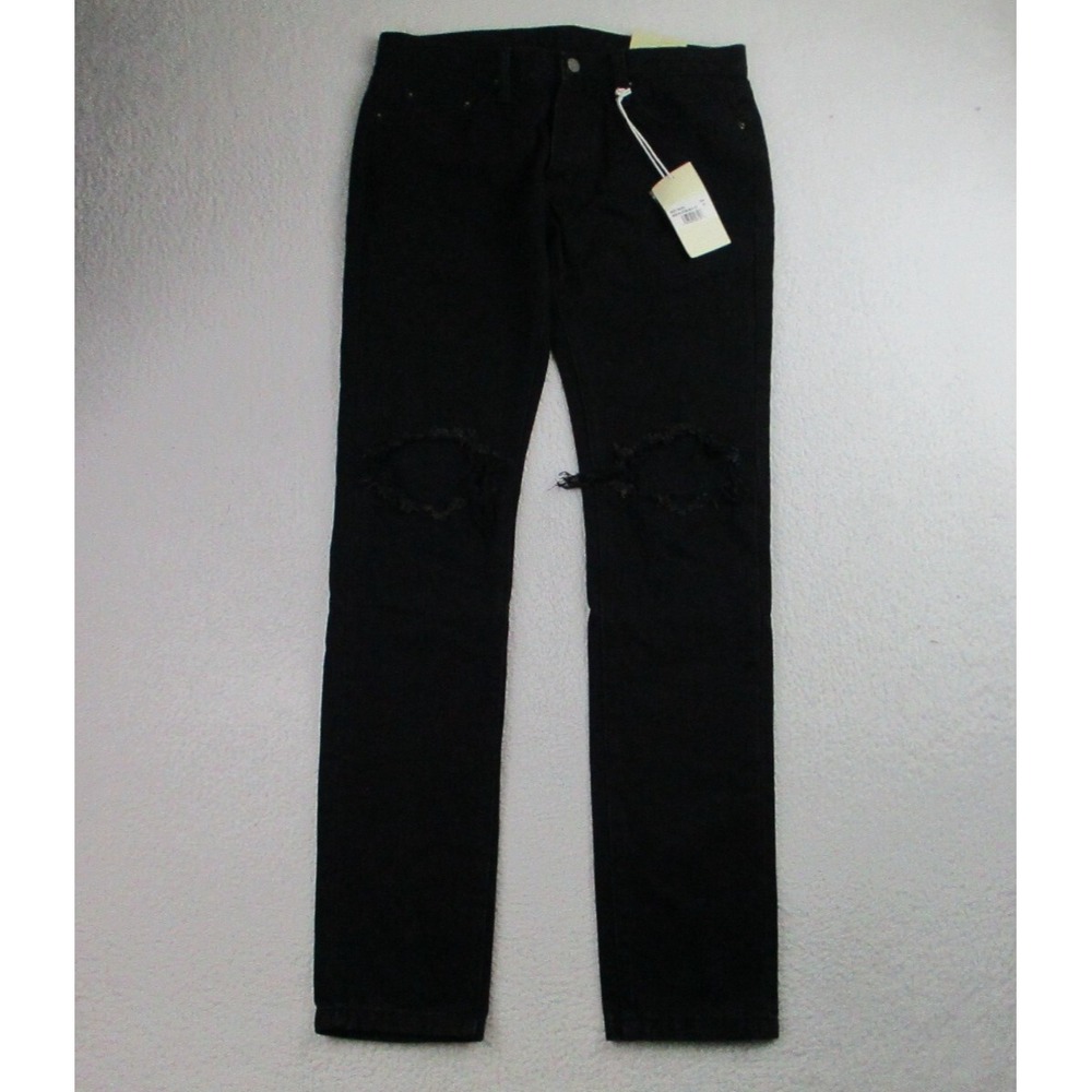 NWT MNML Jeans Mens Size 31 Black Denim Blownout Knee Ripped Straight Button Fly